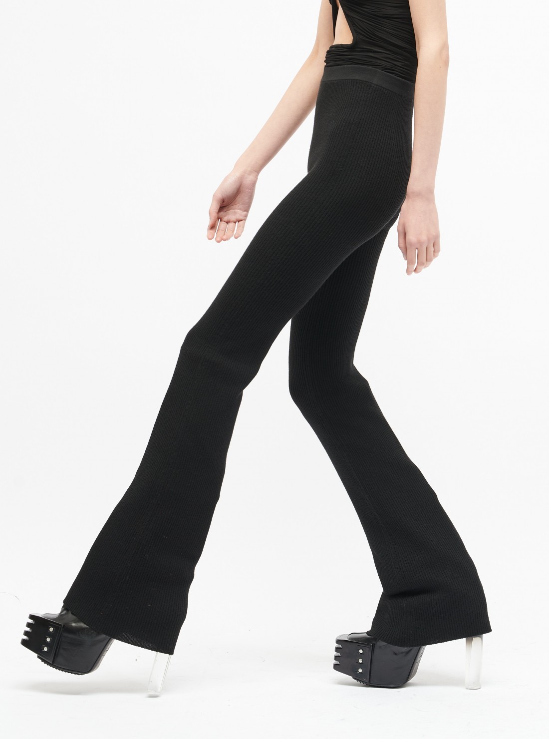Ribbed Knit Flared Trousers