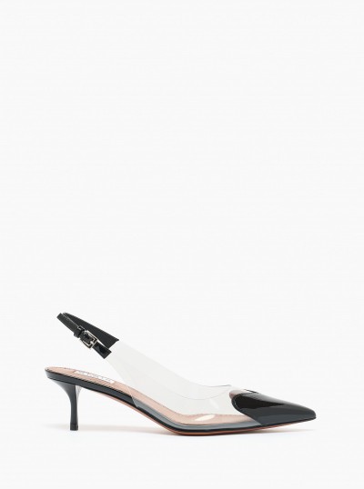 Heart slingbacks in patent lambskin