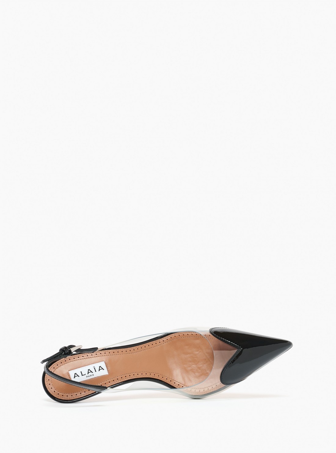 Heart slingbacks in patent lambskin