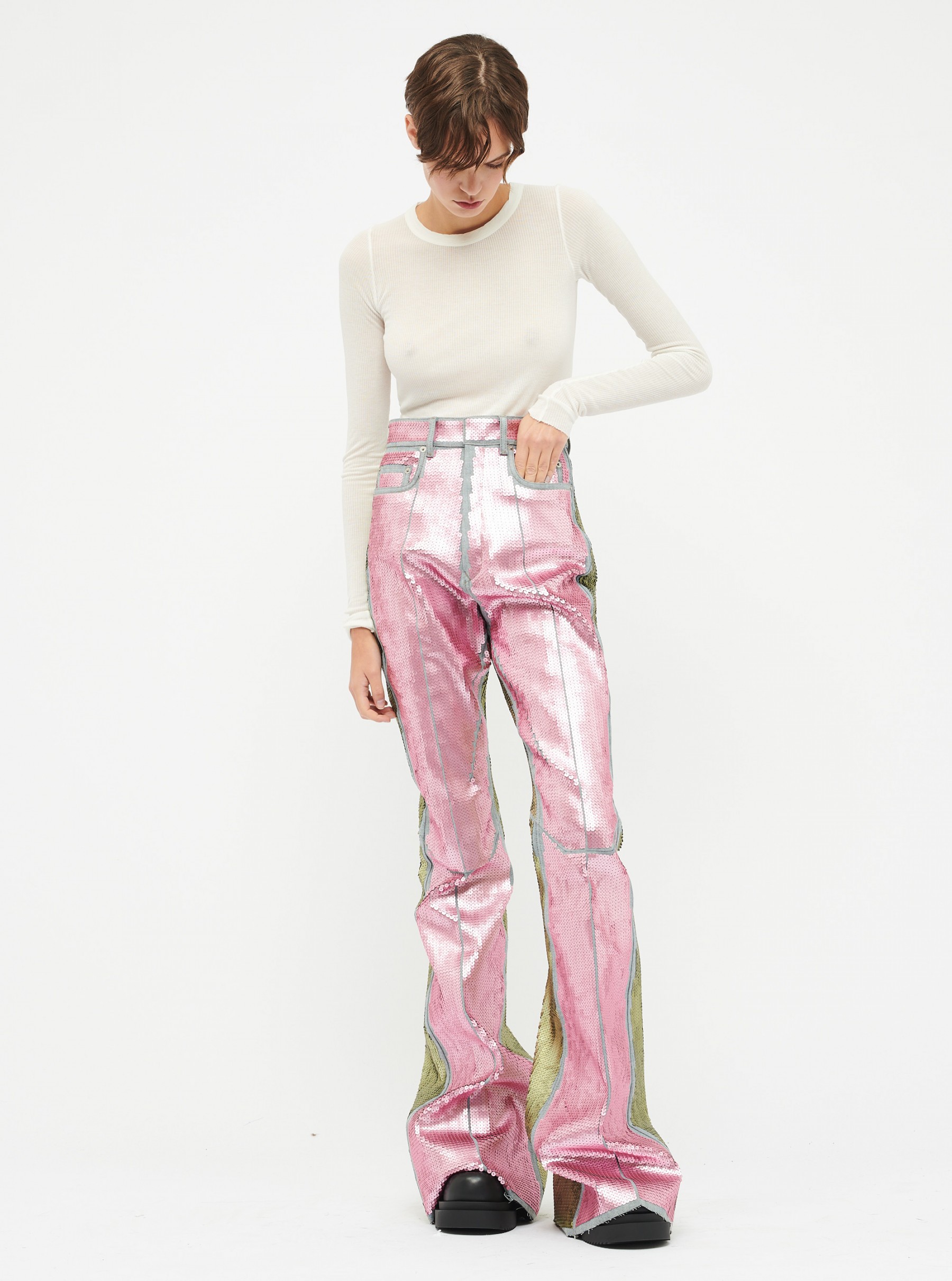Embroidered denim pants hot sale