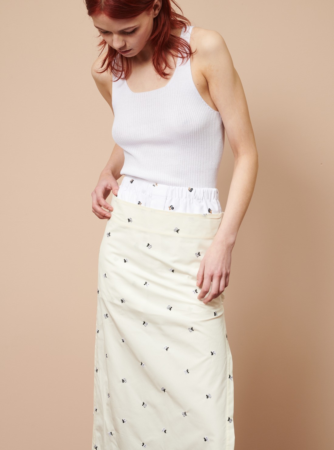 Embroidered poplin skirt