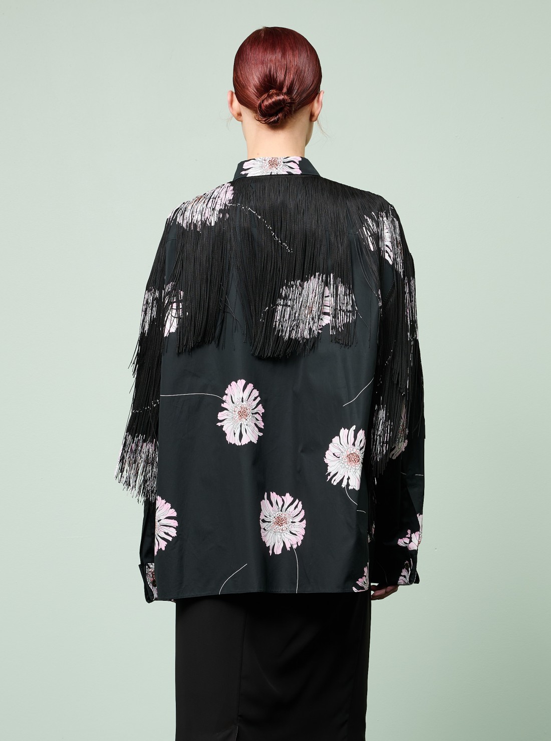 Printed poplin shirt with fringe