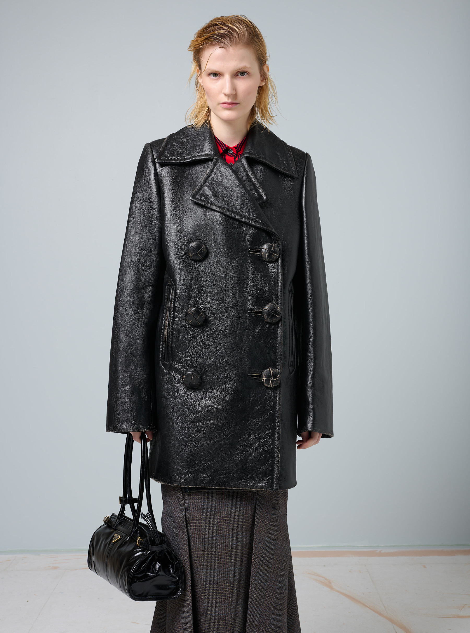 PRADA cardigan leather frontal panel 修理済 トップス