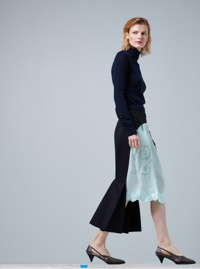 Deconstructed chevron midi-skirt