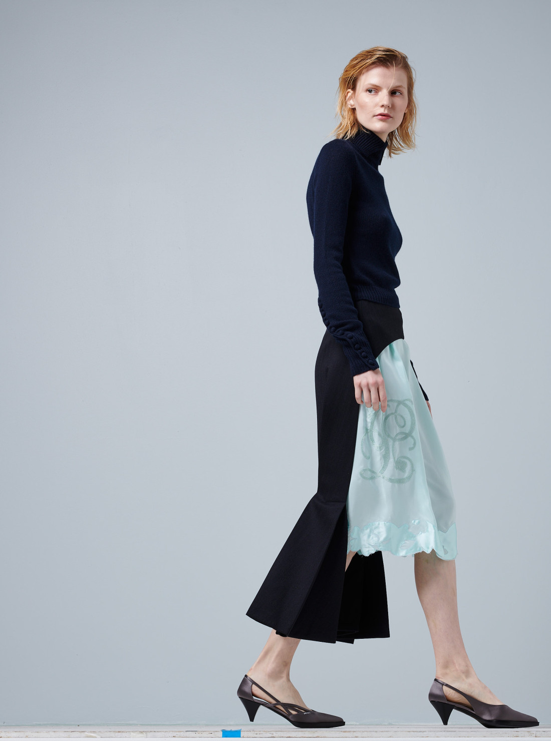 Deconstructed chevron midi-skirt