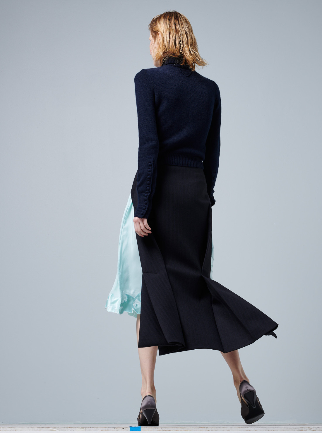 Deconstructed chevron midi-skirt