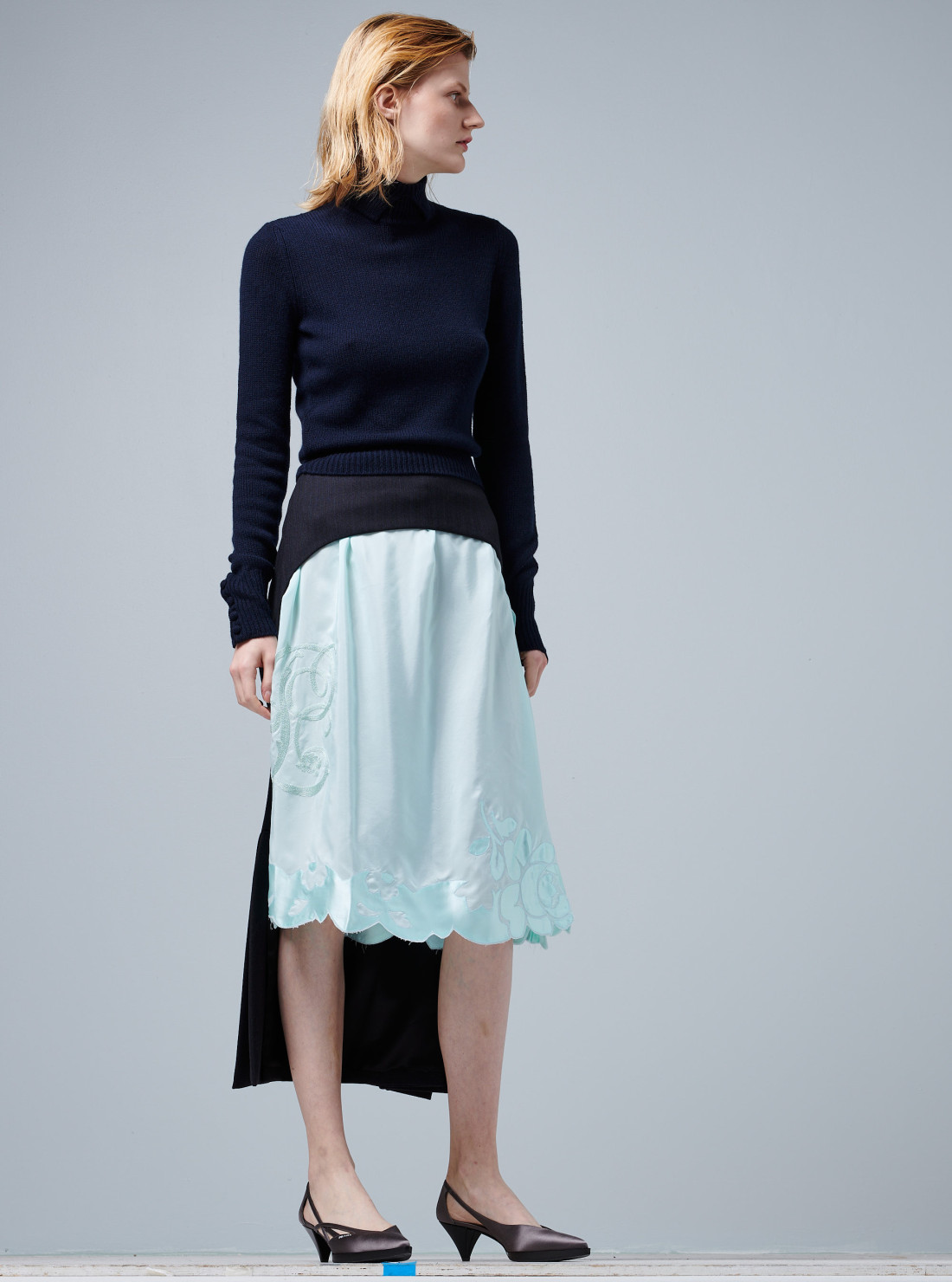 Deconstructed chevron midi-skirt