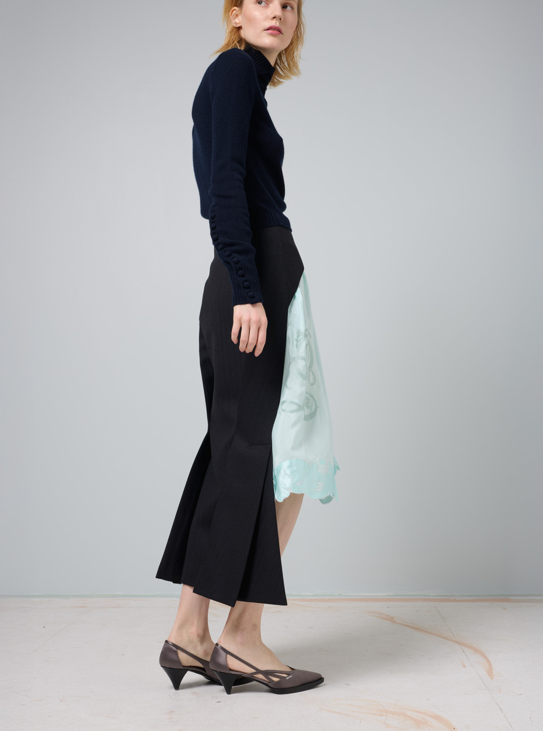 Deconstructed chevron midi-skirt