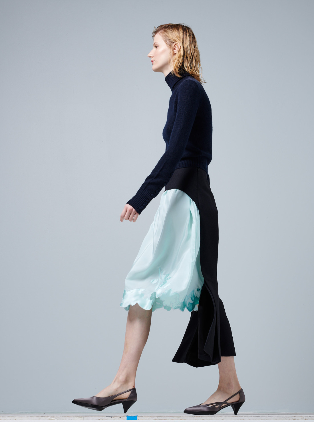 Deconstructed chevron midi-skirt