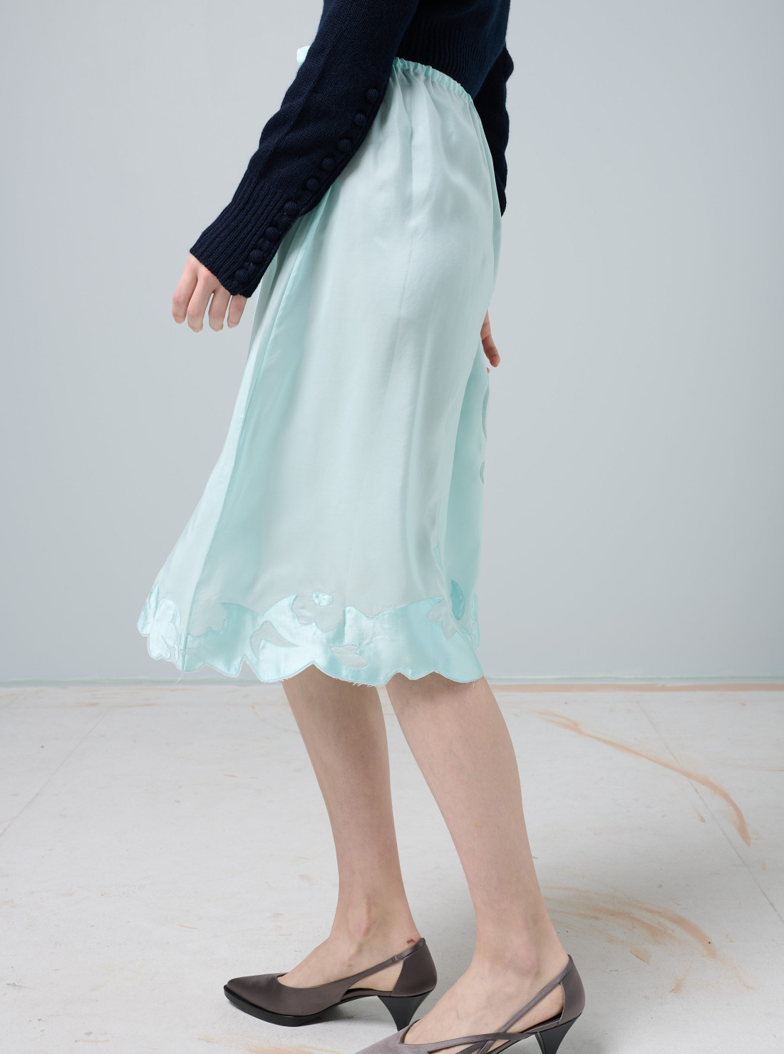 Embroidered silk habutai skirt