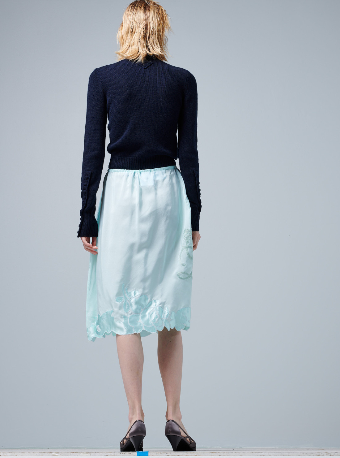 Embroidered silk habutai skirt