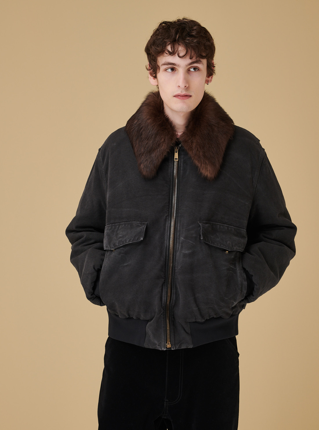 Cotton blouson jacket with shearling...