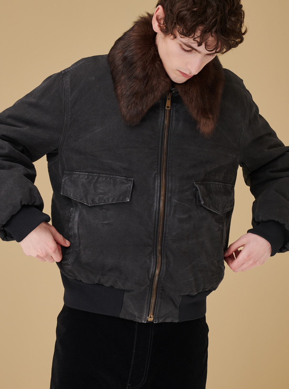 Cotton blouson jacket with shearling...