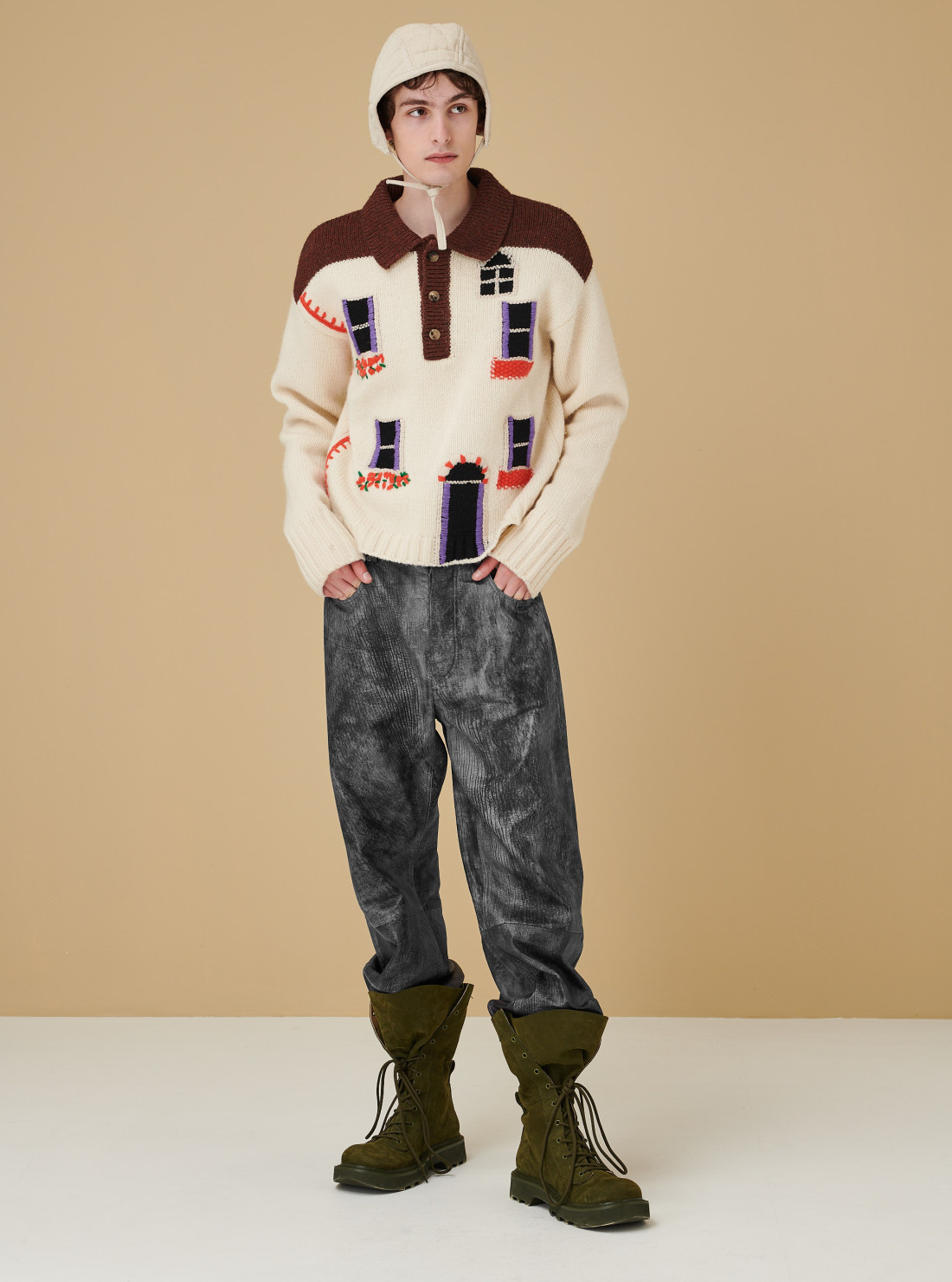 Pull à Motif Beige