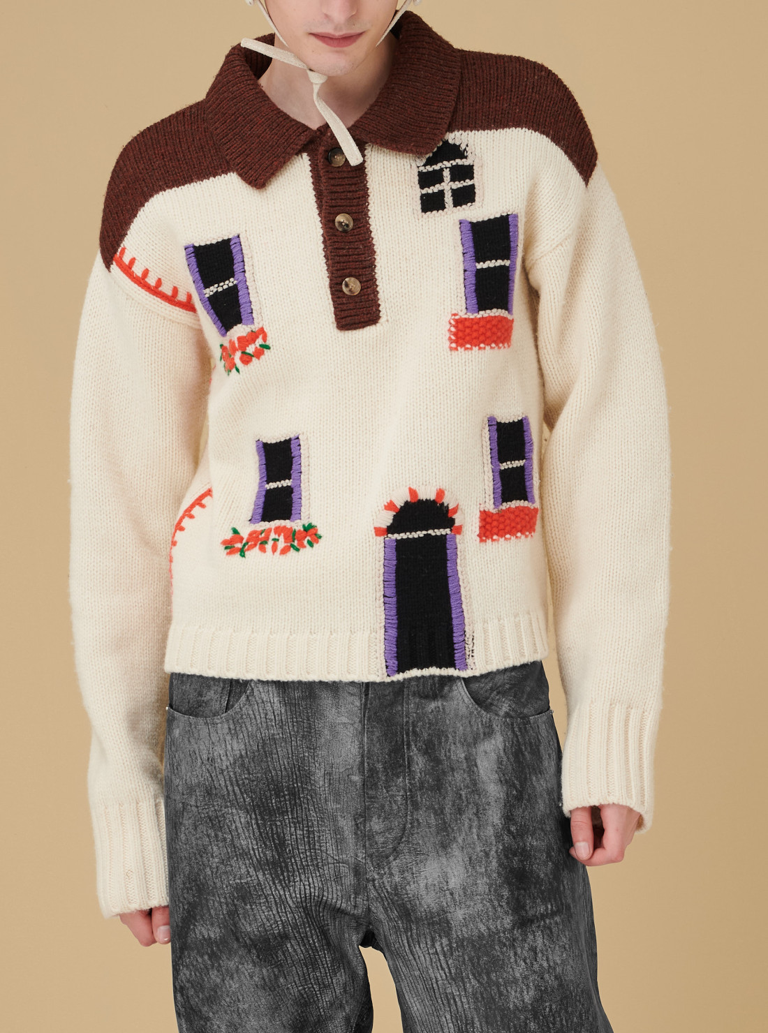 Pull à Motif Beige