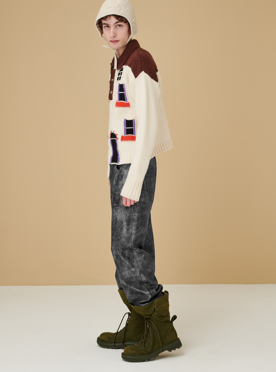House intarsia polo sweater