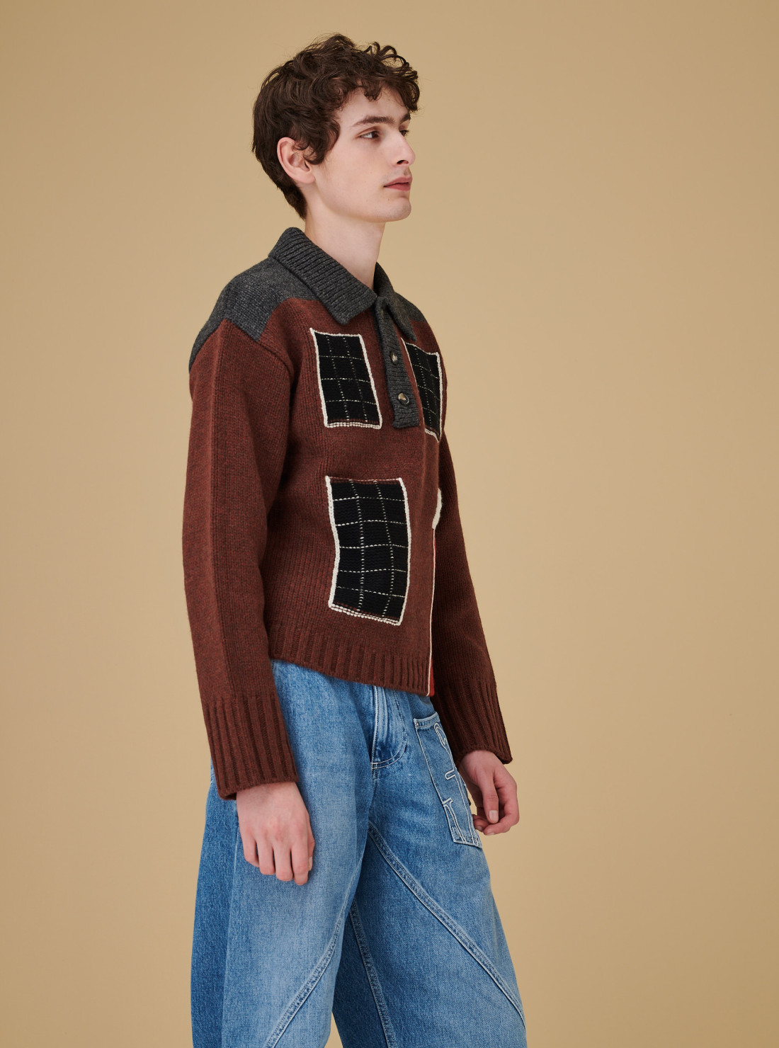 House intarsia polo sweater