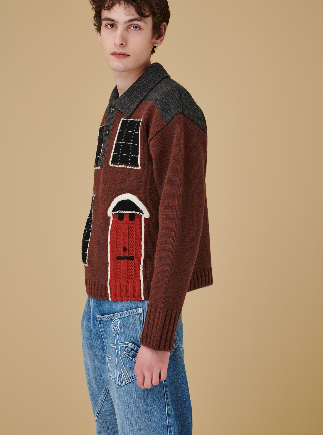 House intarsia polo sweater
