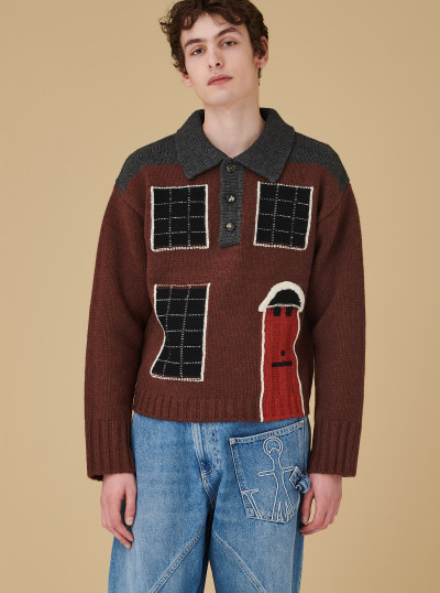 House intarsia polo sweater