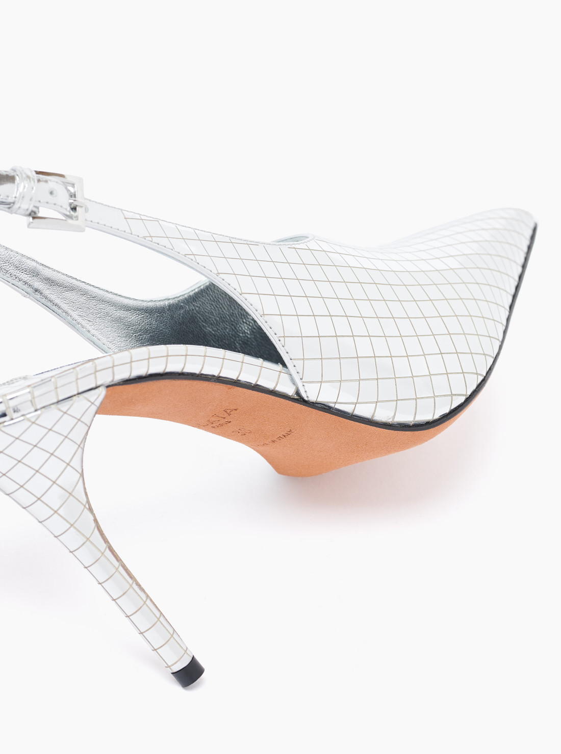 Art deco slingbacks in mirror calfskin