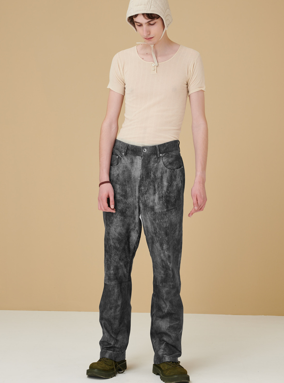 Pantalon droit en cuir