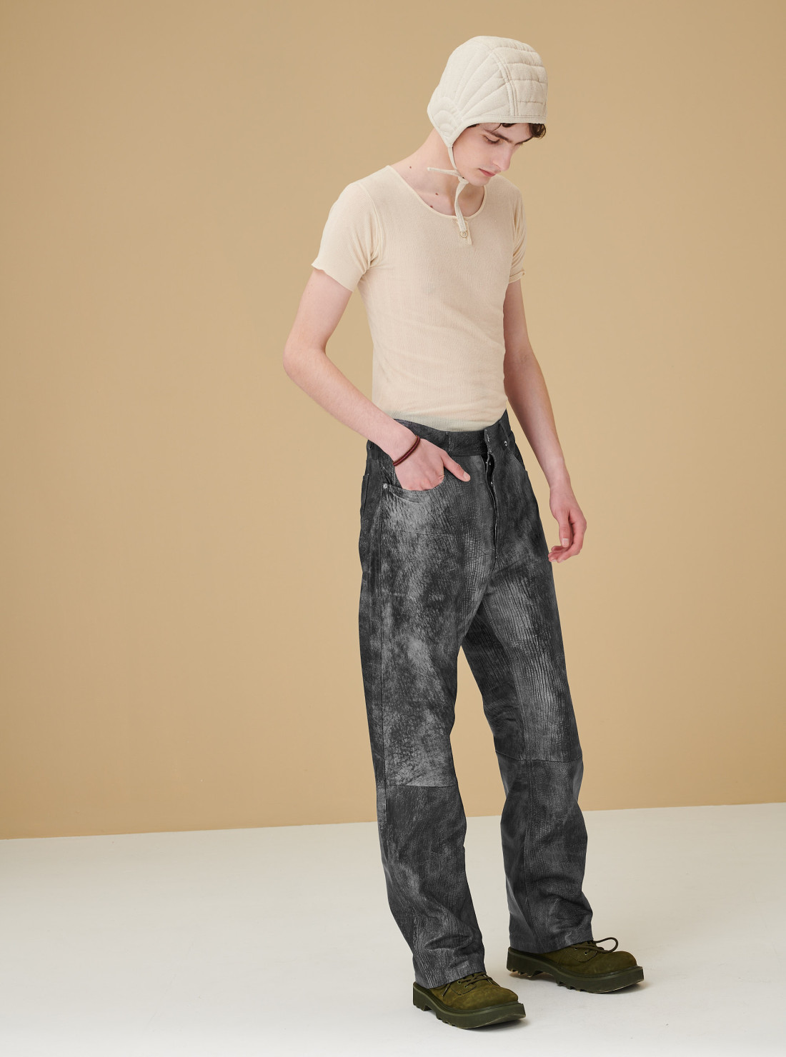 Pantalon droit en cuir