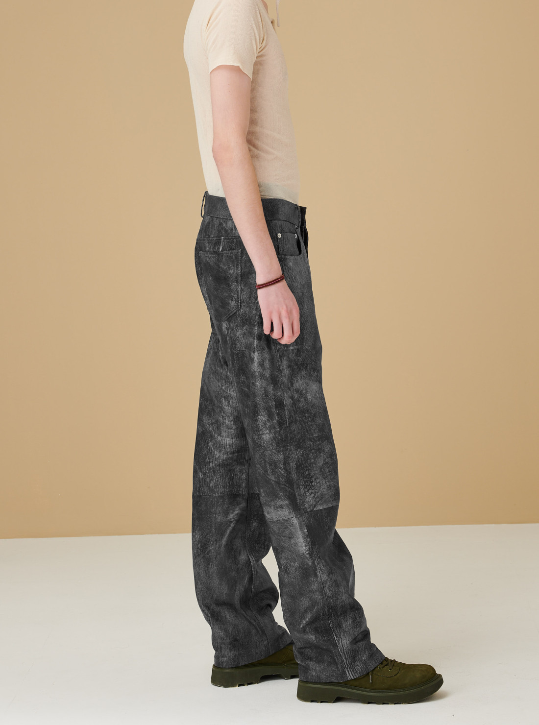 Pantalon droit en cuir