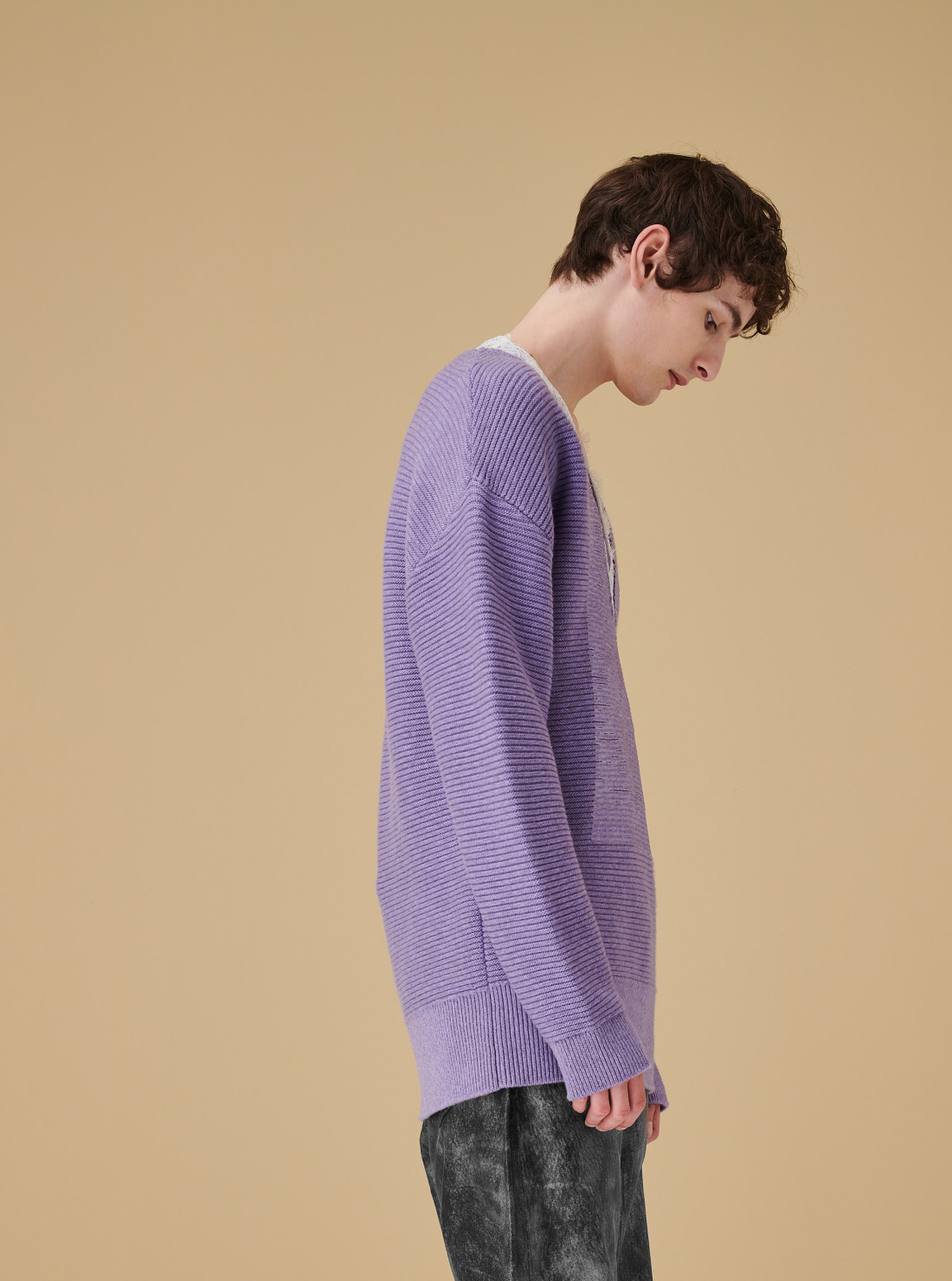 V-neck lace trim sweater