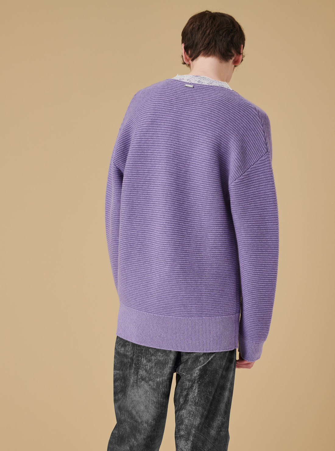 V-neck lace trim sweater