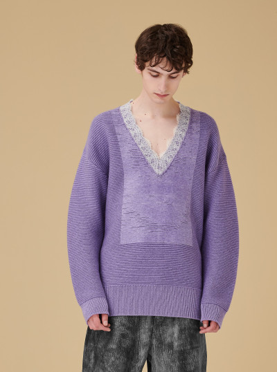 V-neck lace trim sweater