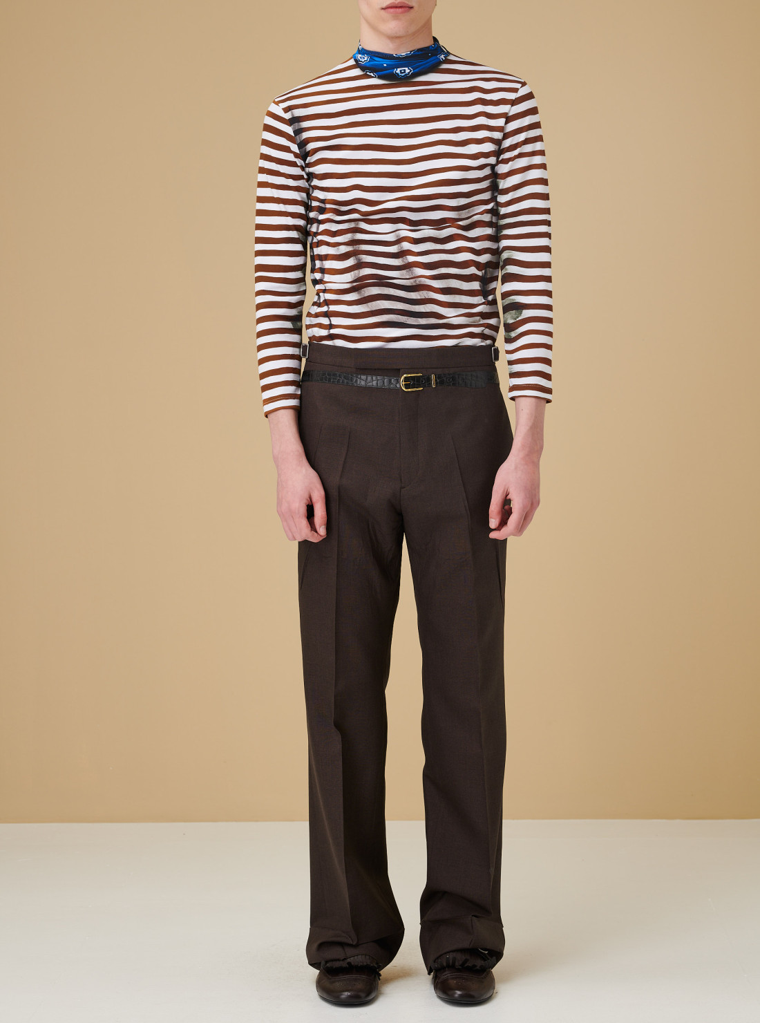 Mohair and silk pants with printed belt