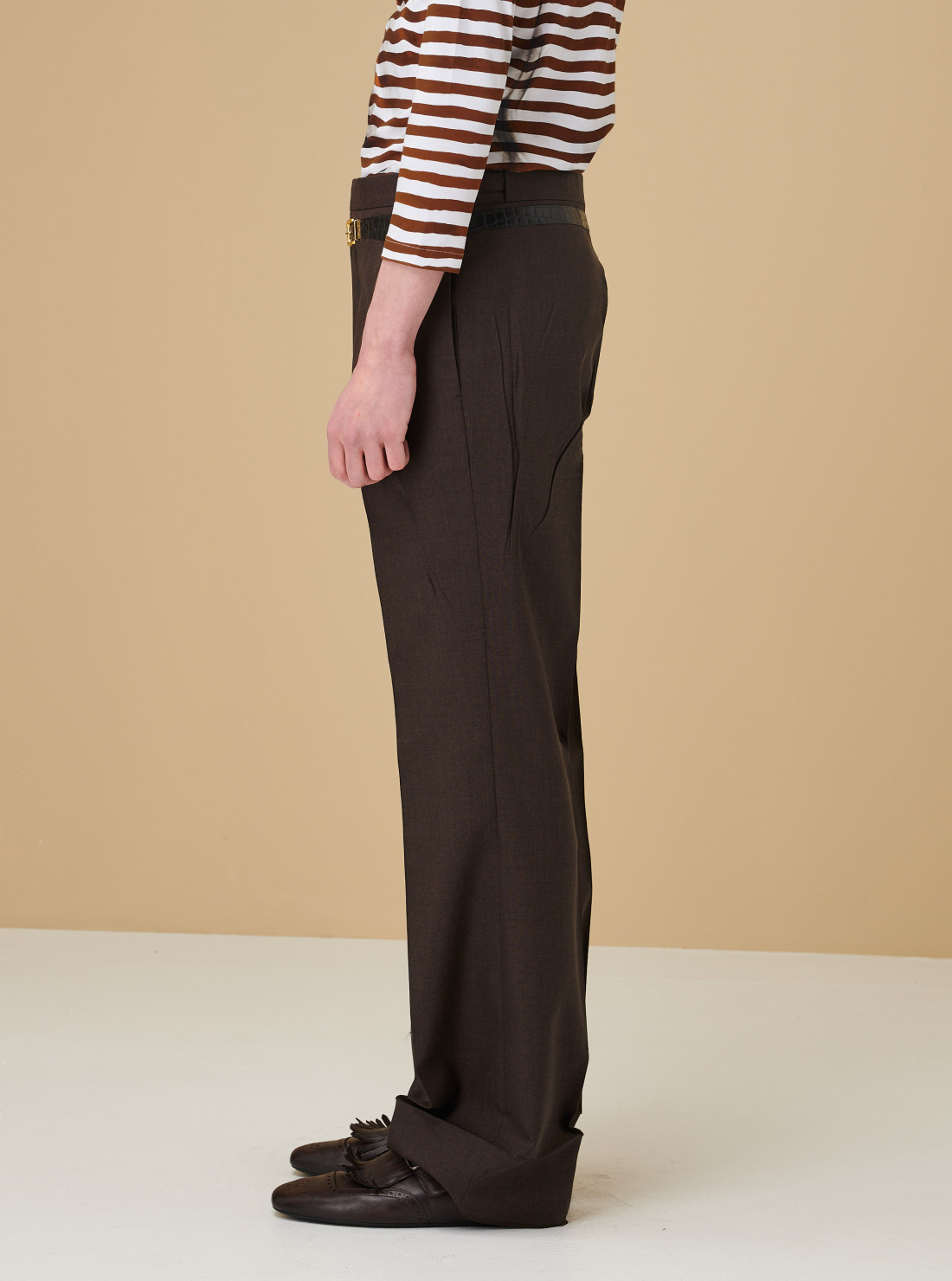 Mohair and silk pants with printed belt