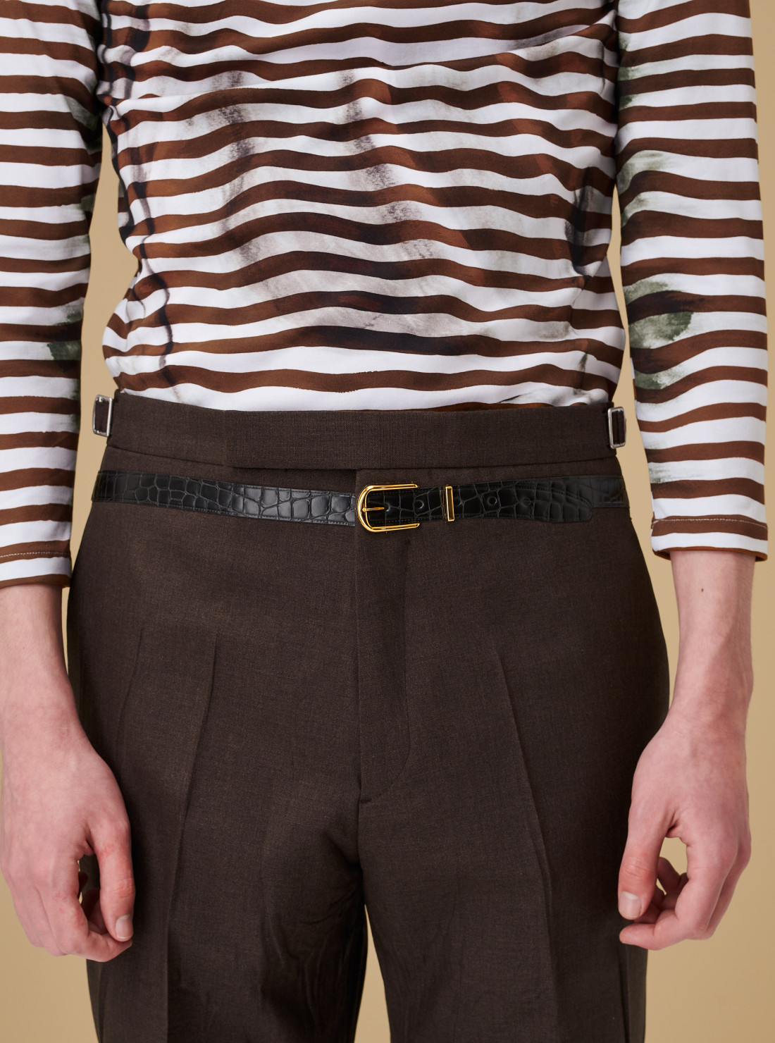 Mohair and silk pants with printed belt