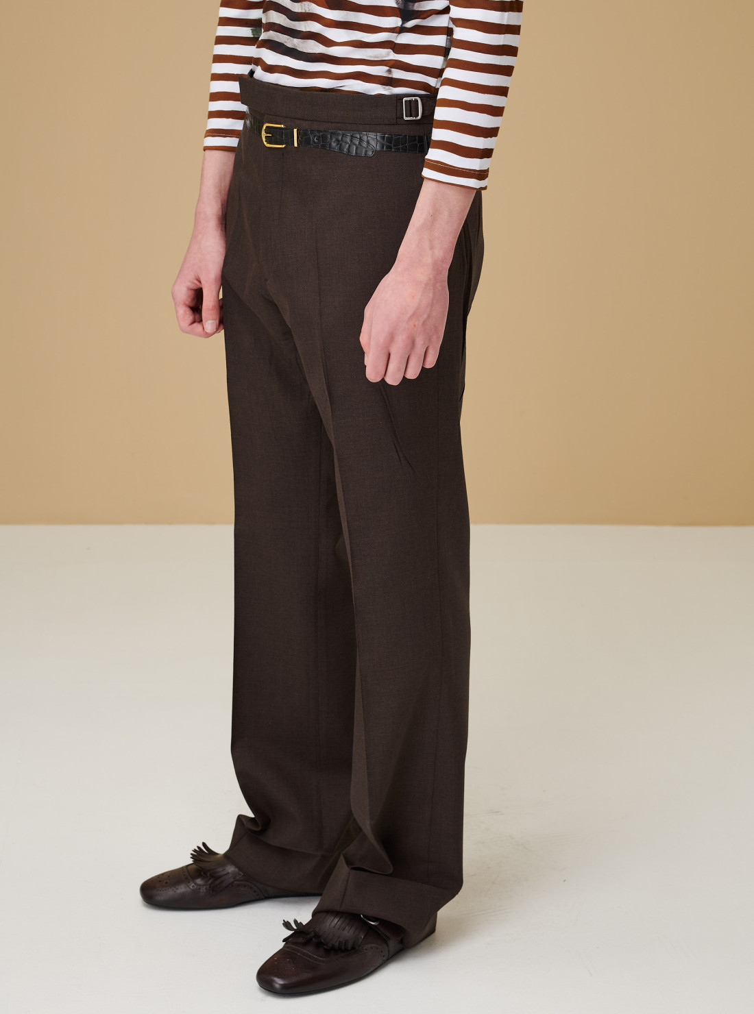 Mohair and silk pants with printed belt