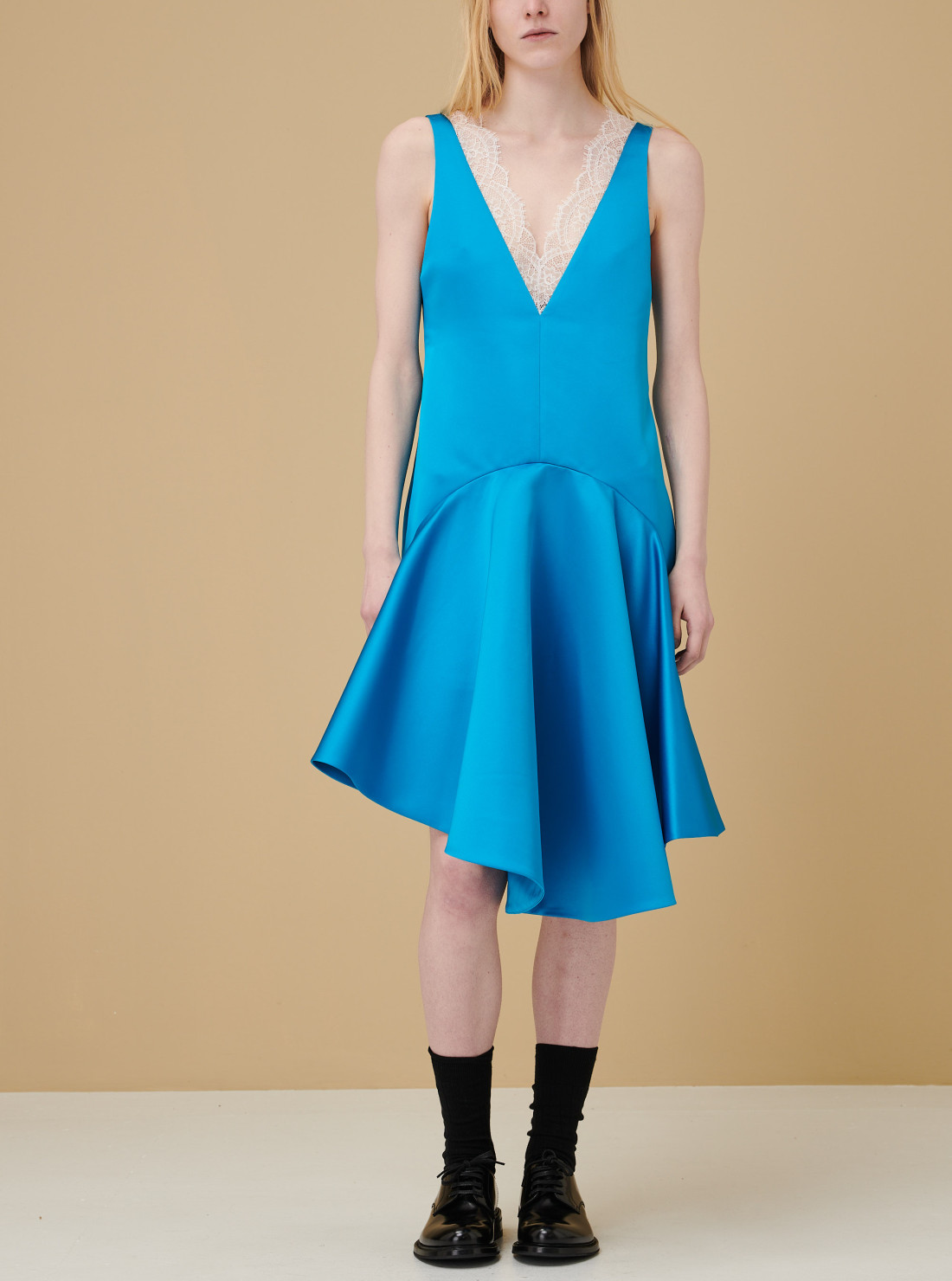 Draped Hem V Neck Dress