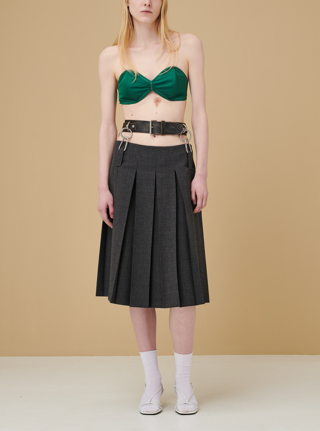 Jupe plissée à motif chiné avec ceinture