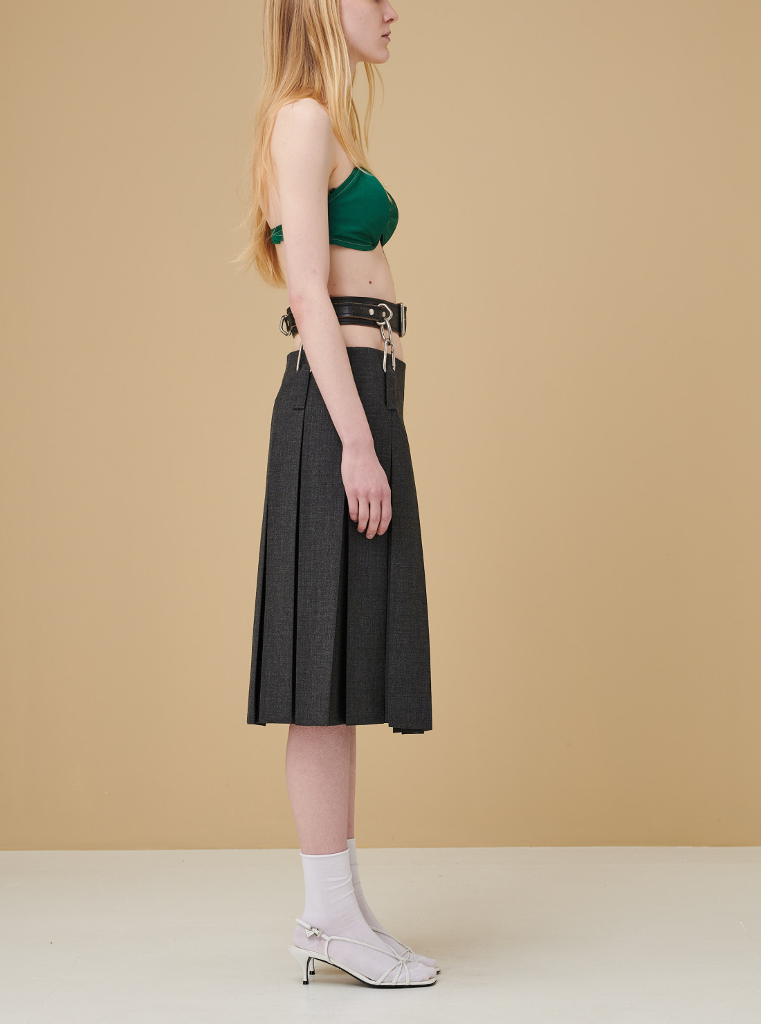 Jupe plissée à motif chiné avec ceinture