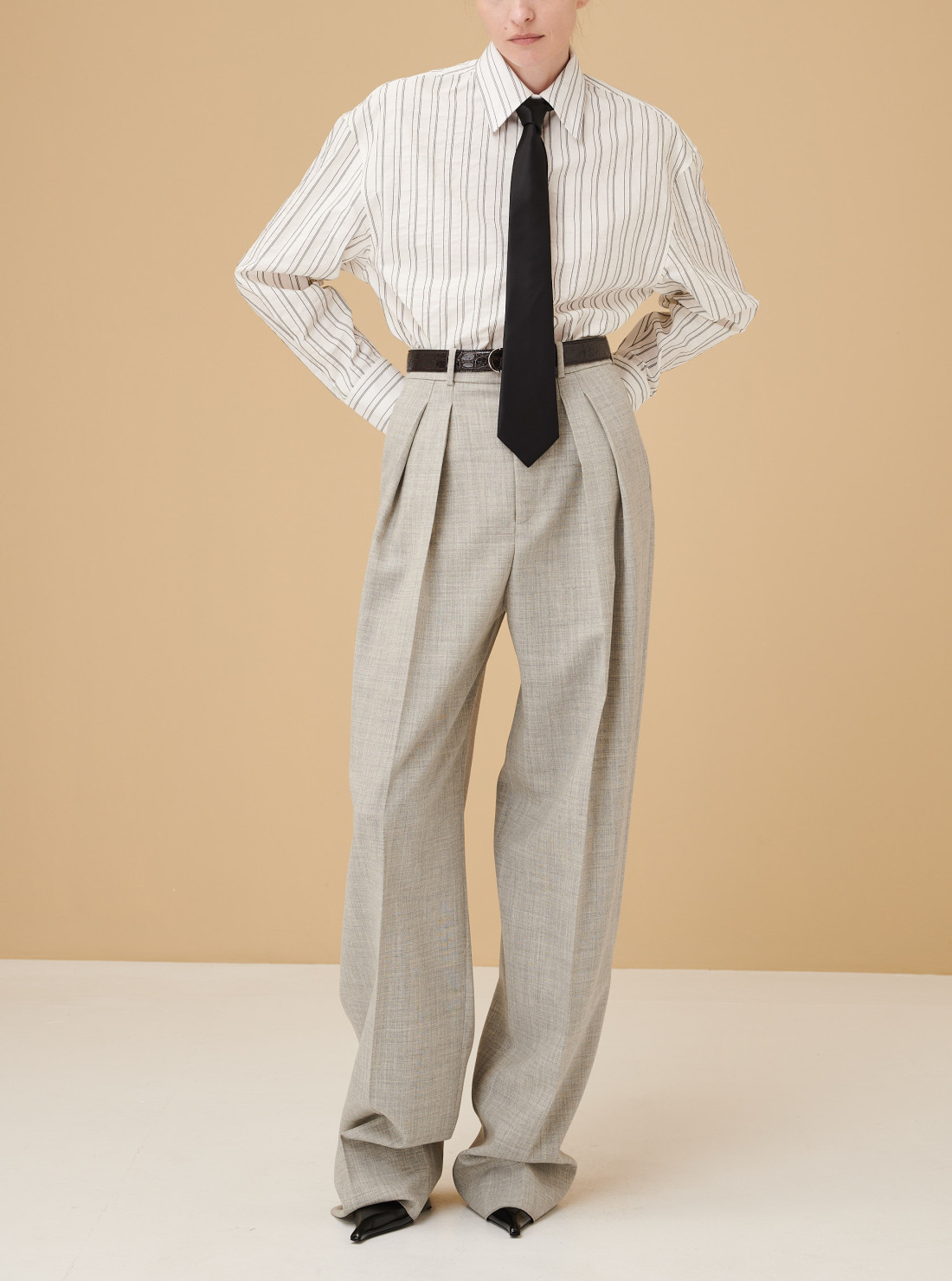 Wide leg pants in wool chiné