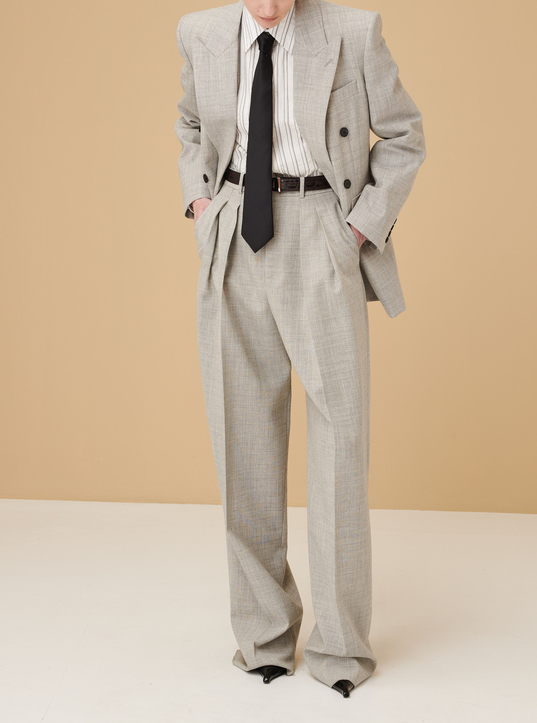 Wide leg pants in wool chiné