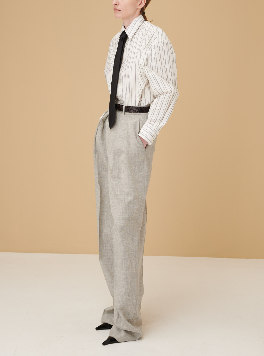 Wide leg pants in wool chiné