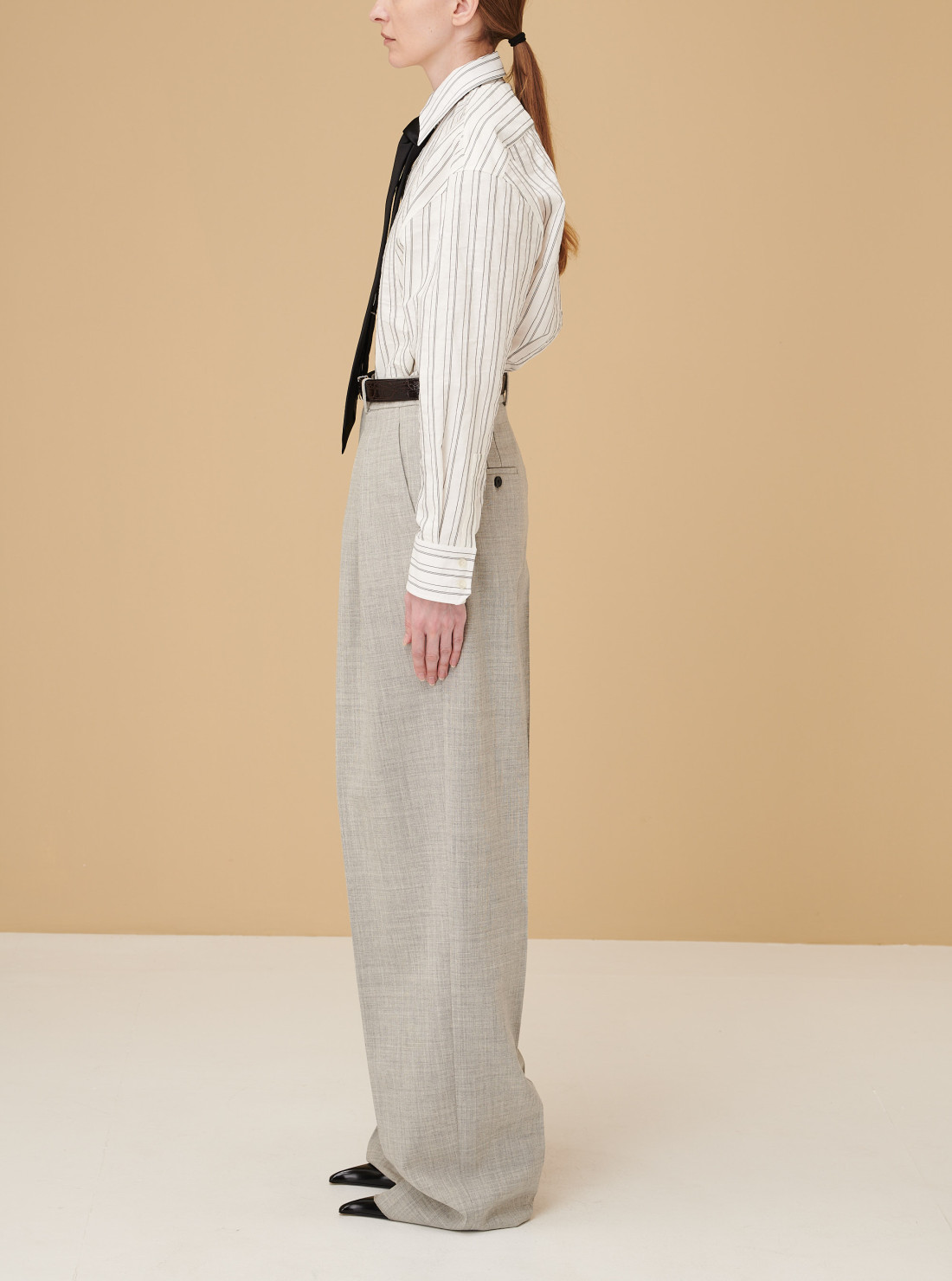 Wide leg pants in wool chiné