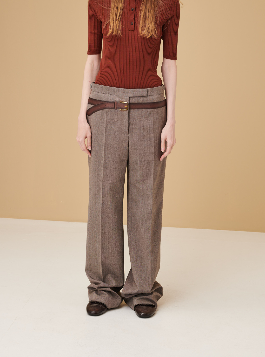 Technical wool pants with printed belt