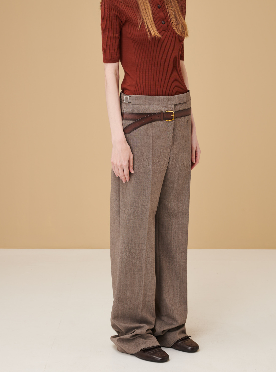 Technical wool pants with printed belt