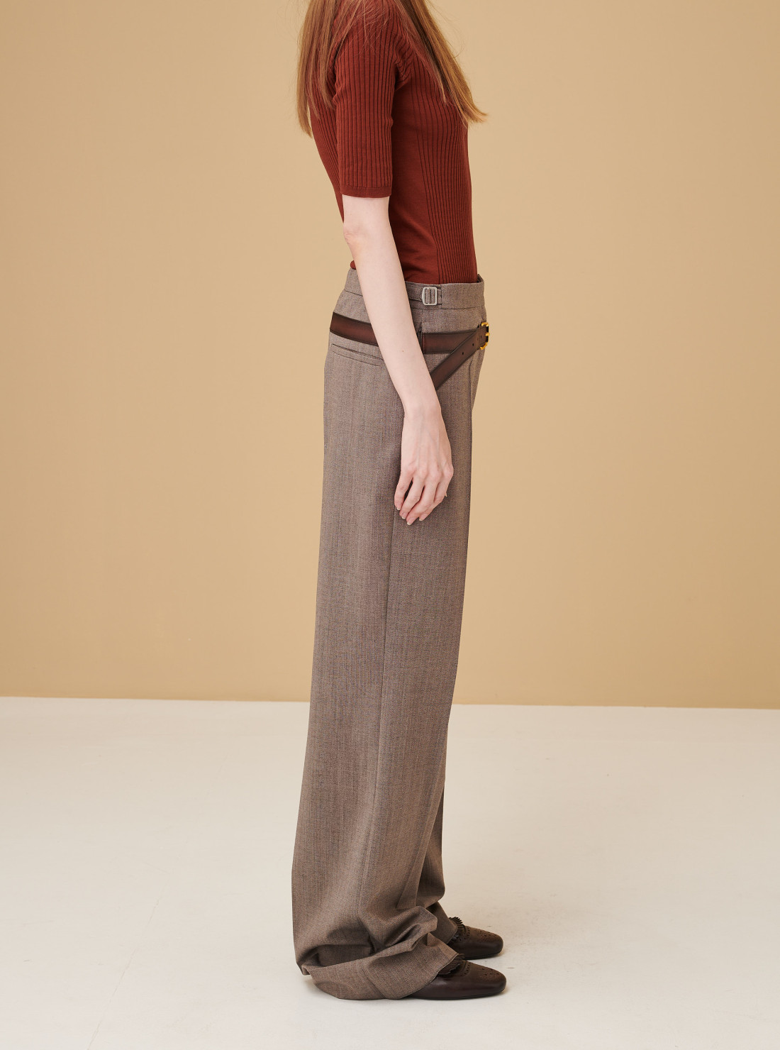 Technical wool pants with printed belt
