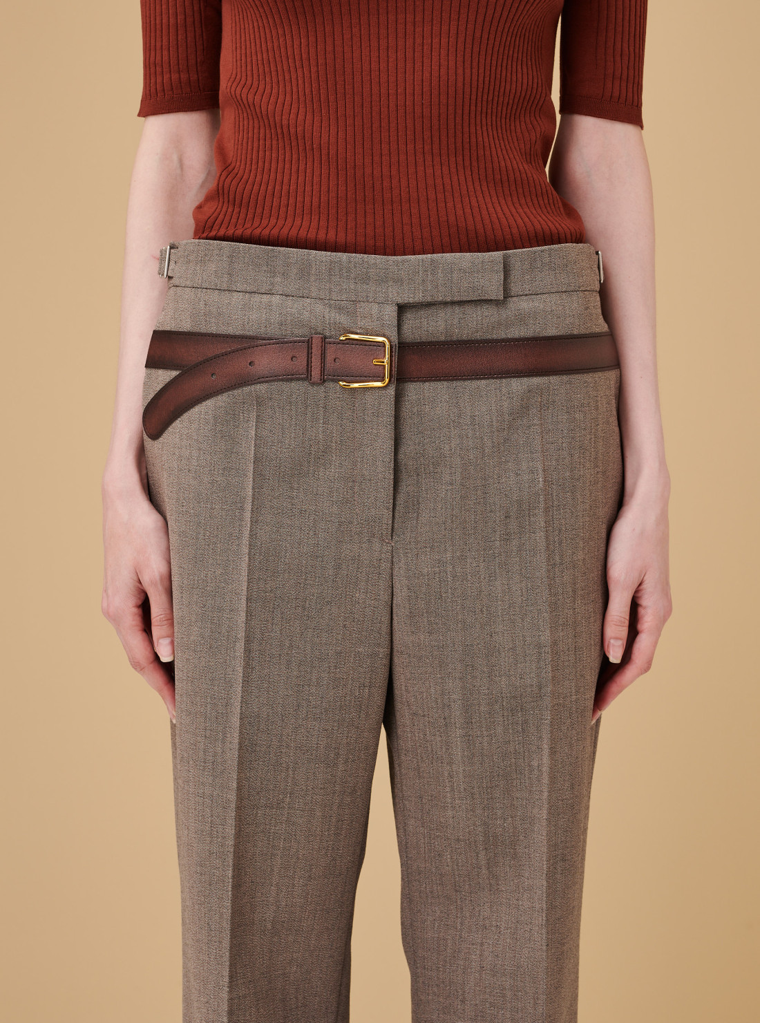 Technical wool pants with printed belt