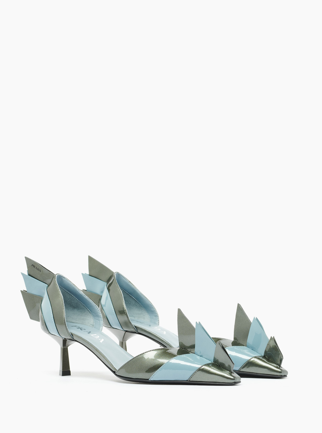 Two-tone patent leather D'Orsay pumps