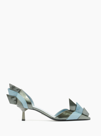 Two-tone patent leather D'Orsay pumps