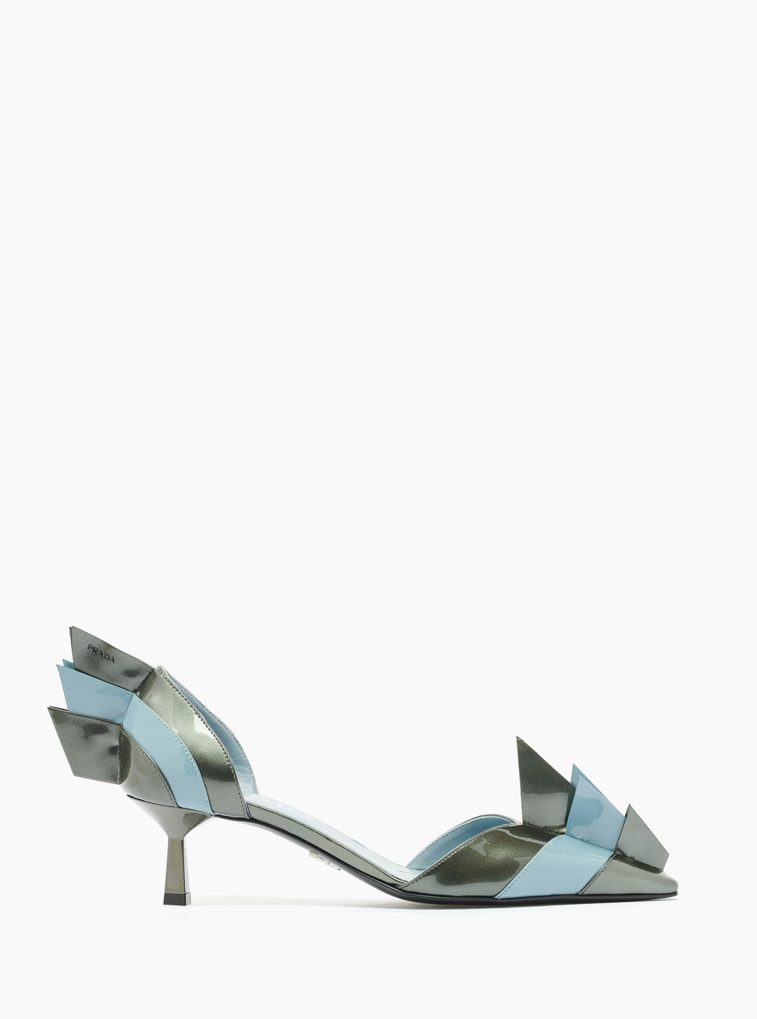 Two-tone patent leather D'Orsay pumps