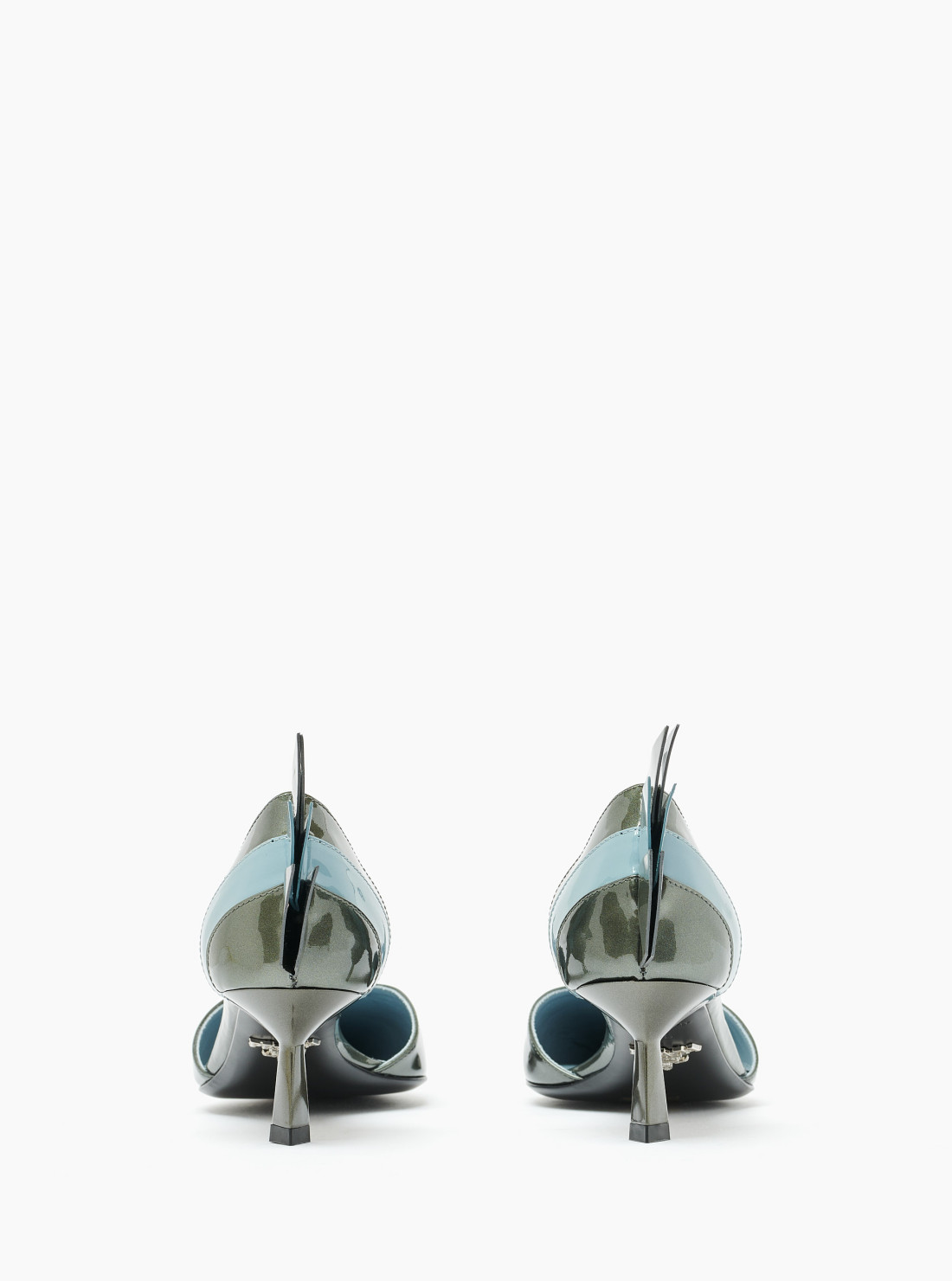 Two-tone patent leather D'Orsay pumps