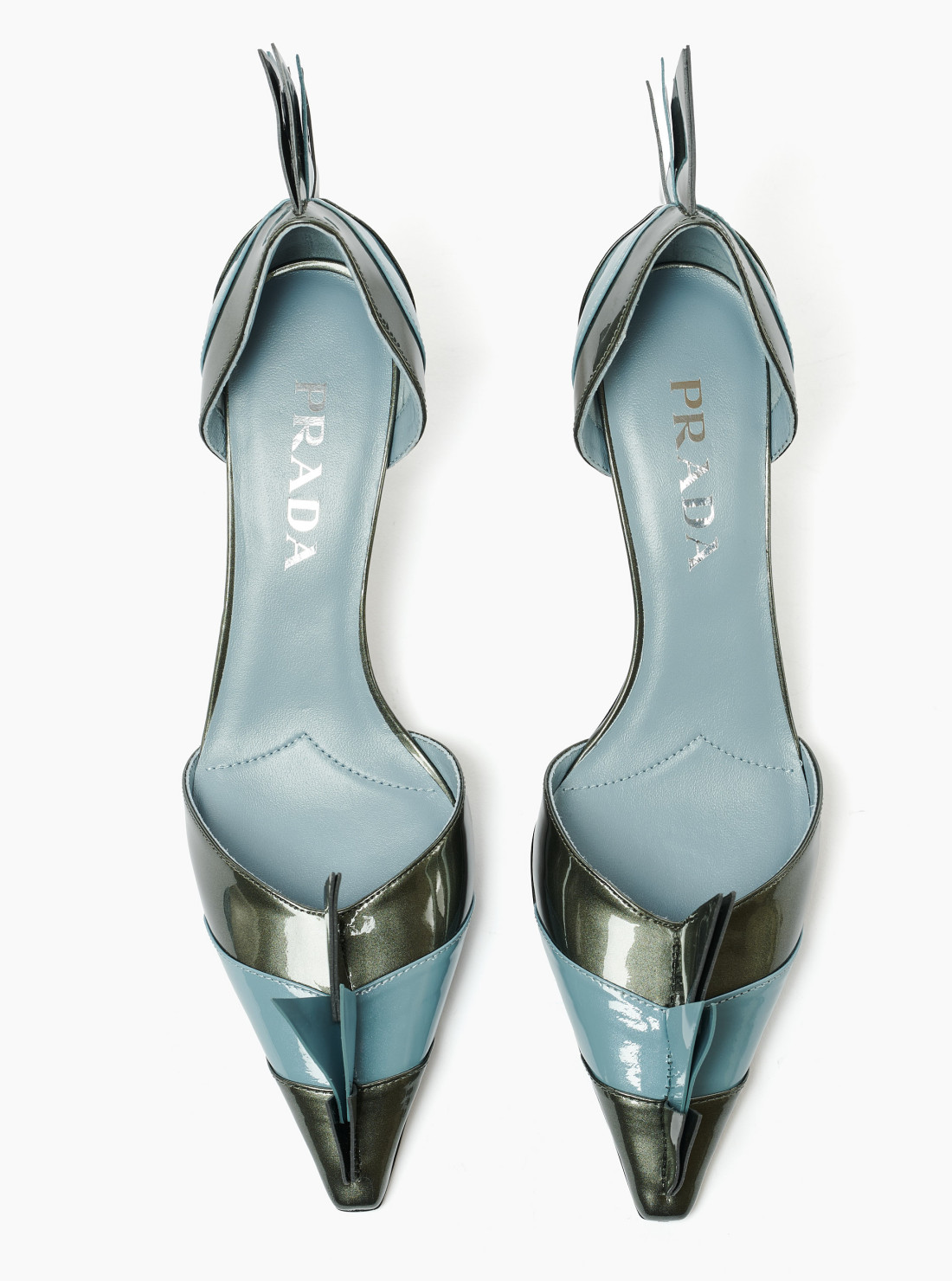 Two-tone patent leather D'Orsay pumps
